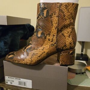 Franco Sarto Brown Snake Print Ankle Booties